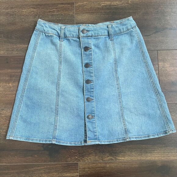 Mossimo Supply Co. Size 6 Button Front A-Line Denim Mini Skirt  Blue Stone Wash - Picture 1 of 7